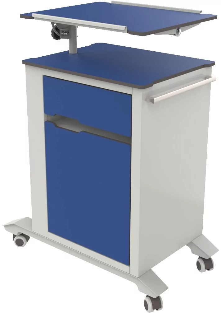 Тумба медицинская прикроватная ТМП-02.6 с поворотным столиком (HPL), цвет - синий - Фото 1